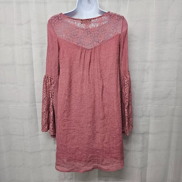 Comme Mauve Lace Fairy Coquette Boho Bell Sleeve Tunic Mini Dress S - Picture 6 of 11
